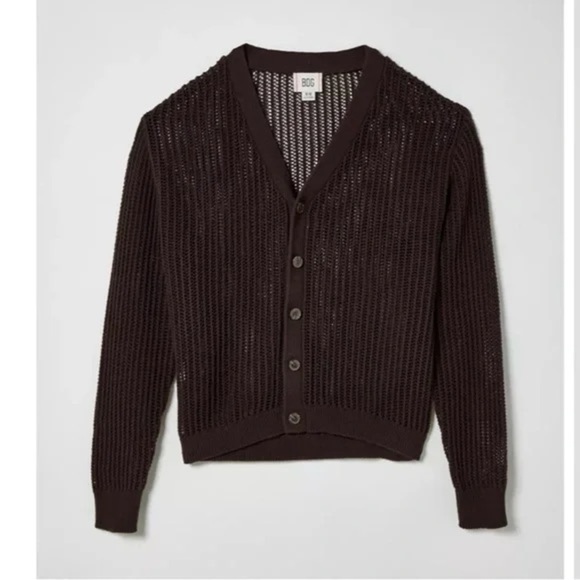 URBAN OUTFITTERS BDG Beach Cardigan Dark Brown Sz Large NWOT V-neck Open Knit. - Picture 1 of 4